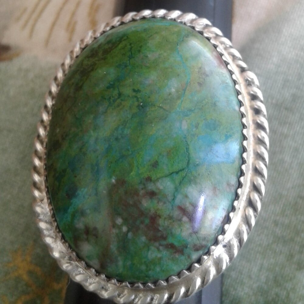 Vintage Large Green turquoise Sterling Silver Ring